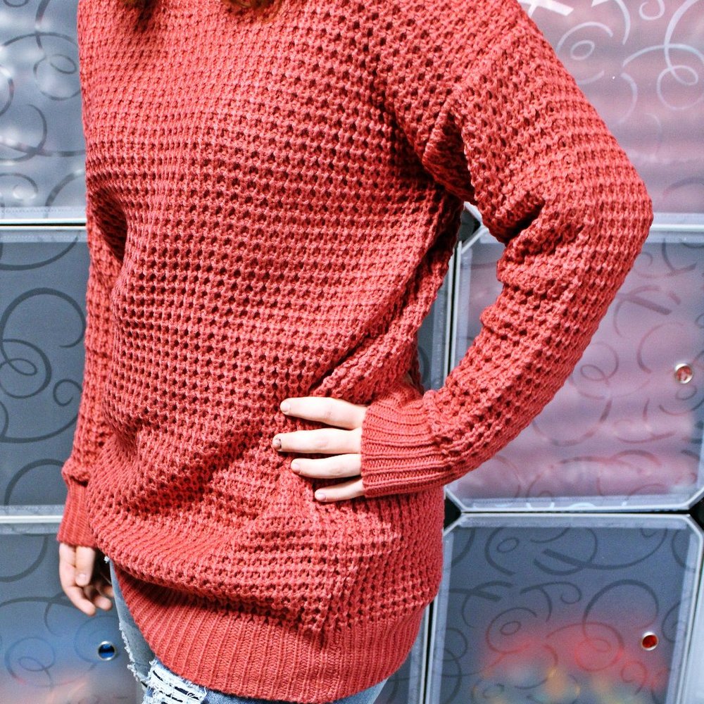 Dark Rose Mid-Weight Waffle Sweater
